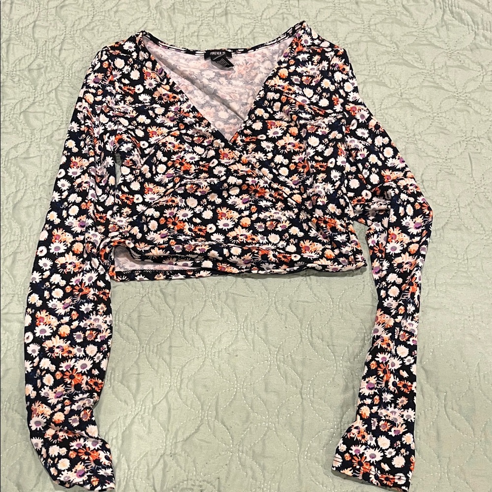 Forever 21 Black Floral Wrap Blouse